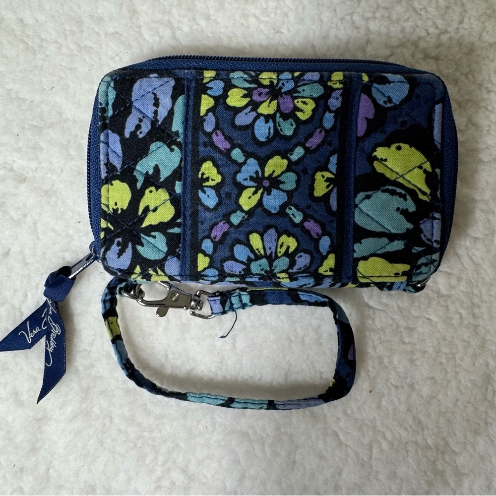 Vera Bradley Floral Zip Around Wallet Wristlet Blue Green Organizer